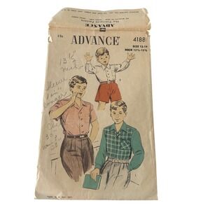 Advance 4188 Sewing Pattern Boys Size 12-14 Tan 1950s Vintage Shirt Cut Complete